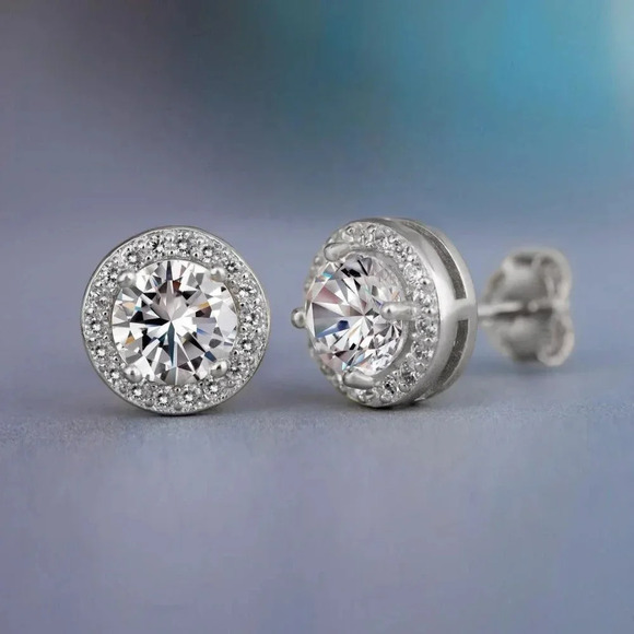 💥Silver Plated Round Zircon Stud Earrings for Women/Men, UNVN12437 - Picture 1 of 1